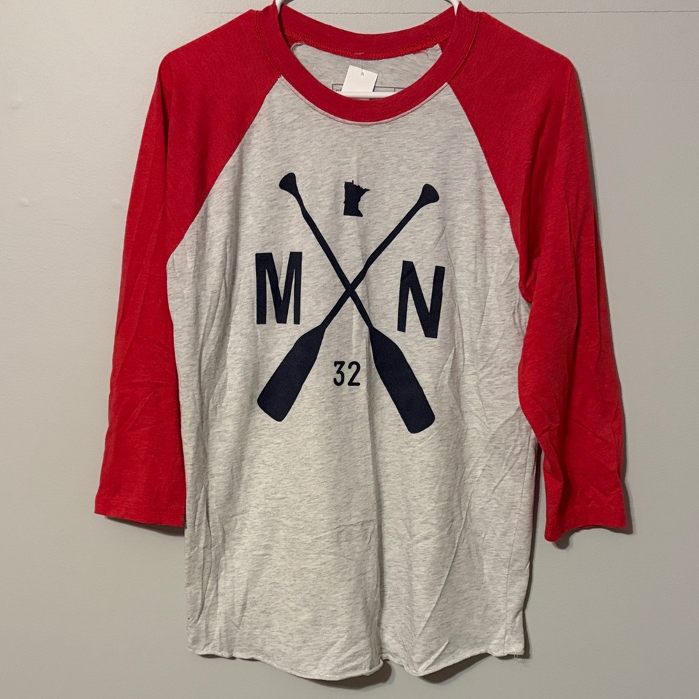 SOTA: Red and Gray Long Sleeve Raglan Tee. Med. EUC: gender neutral.